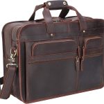 Men's Full Grain Leather Briefcase Large 17 Inch Business Travel Laptop Messenger Bag Tote with YKK Metal Zippers